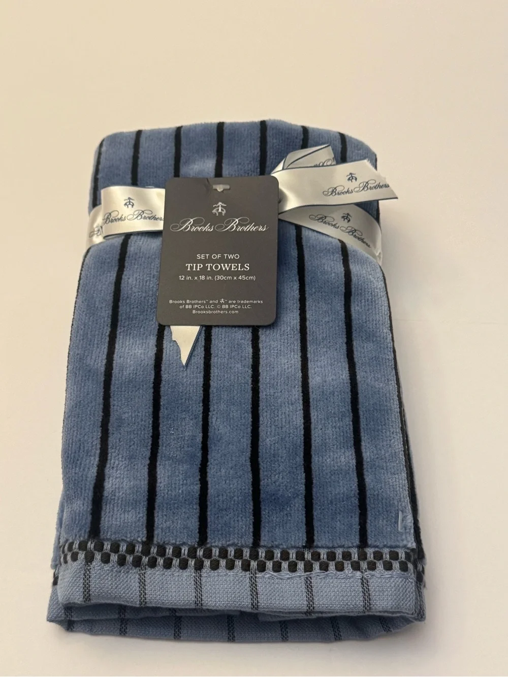 6pc BROOKS BROTHERS Cotton Velour Stripe Bath Towel Set - Blue/Brown